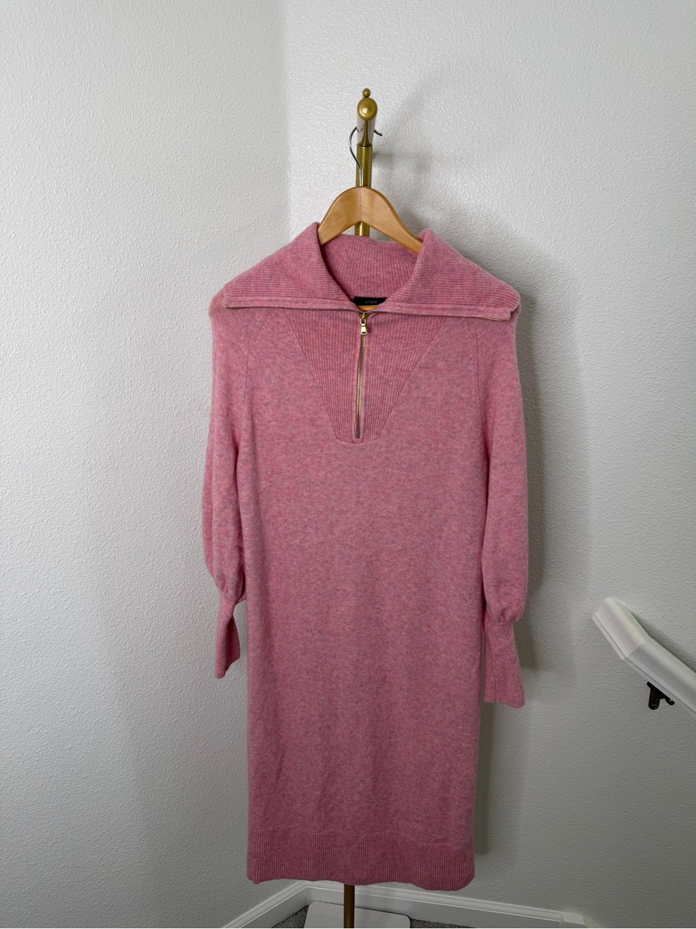 J. Crew Pink Half-Zip Sweater Dress Supersoft Alpaca Wool Knit Collar Size XS